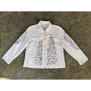 Womens Pastel Pink Textured Cotton Button Shirt Casual Office Made In USA MEDIUM